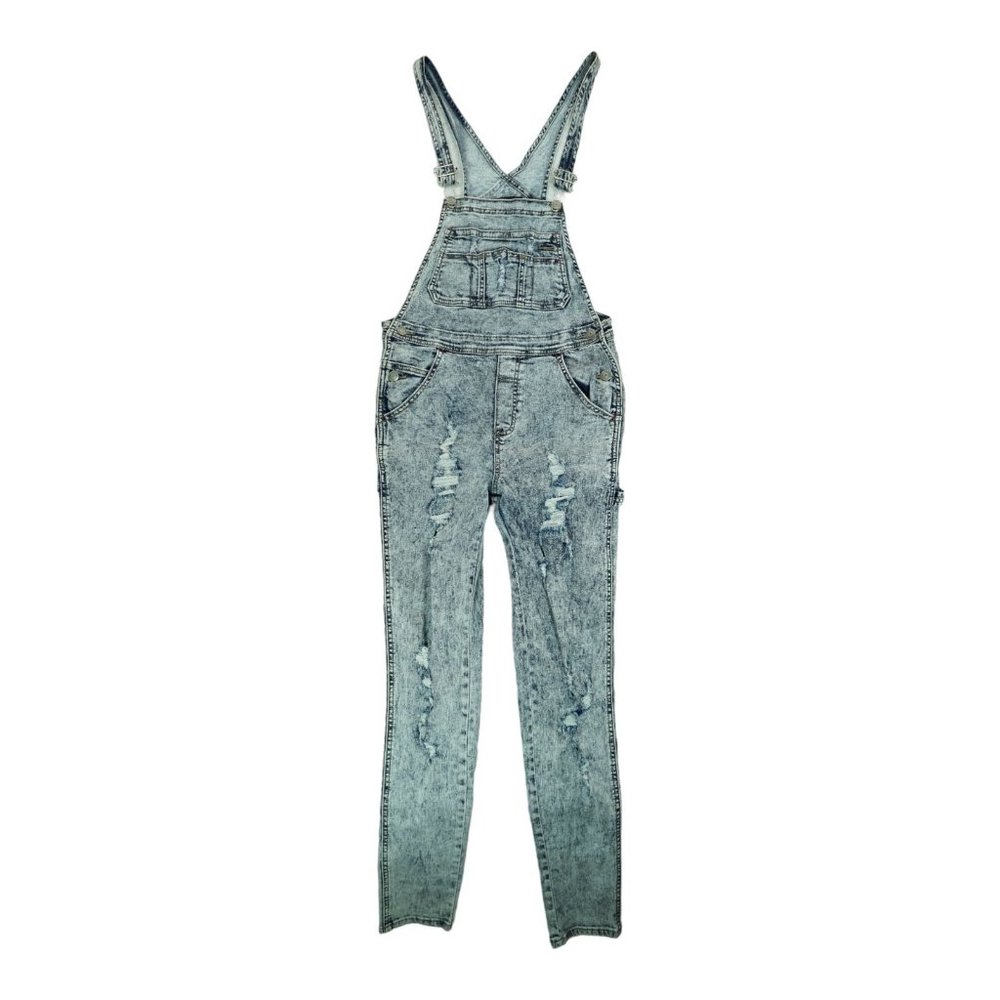 Hot & Delicious Overalls Women's Sz M Distressed Acid Wash Skinny Leg Fit